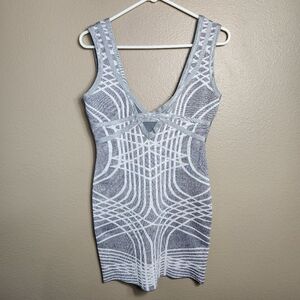 WOW Couture Womens Multicolor Metallic Gray/White Sweater Knit Bodycon Dress |M|